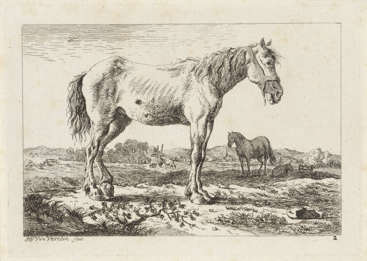Stående hest i et landskap Seks trykk etter tegninger av forskjellige mestere (serietittel) av Jacob Elias van Varelen