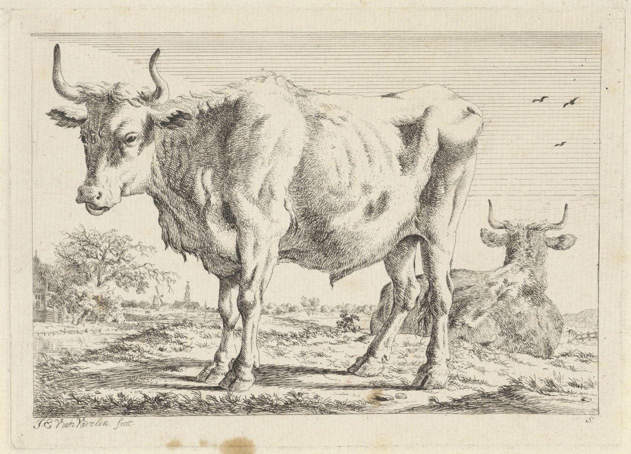 Stående og liggende okse Seks trykk etter tegninger av forskjellige mestere (serietittel) av Jacob Elias van Varelen