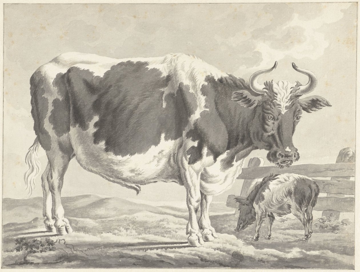 Svart pied okse og en gris av Jacob Elias van Varelen