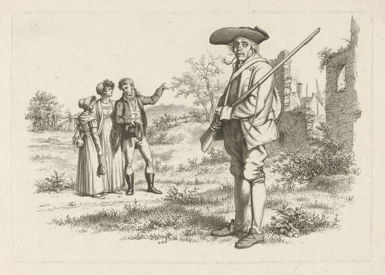 Jeger og selskap ved en ruin Studietrykk / Etudes gravées (serietittel) av Jacob Ernst Marcus