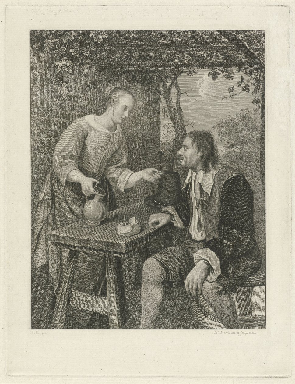 Ung kvinne tilbyr en mann et glass vin av Jacob Ernst Marcus