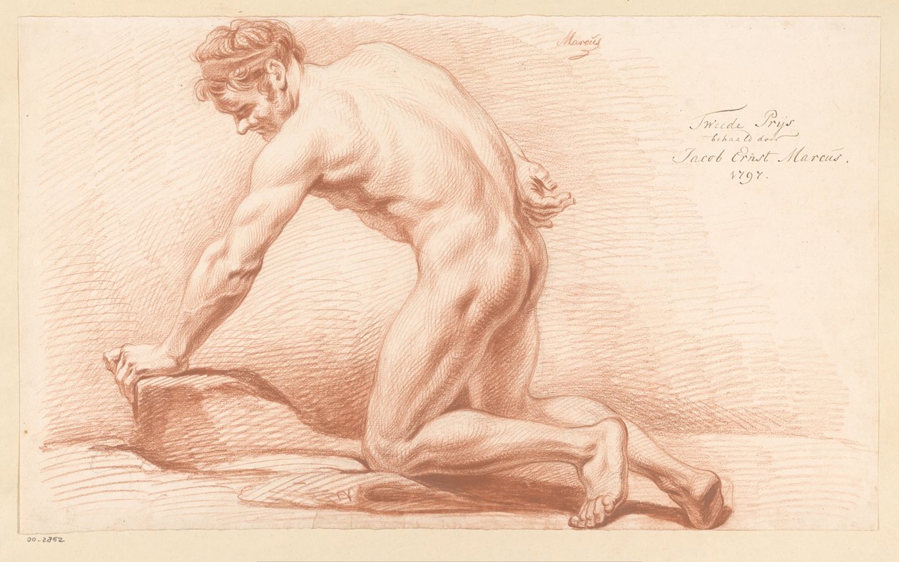 Knælende mann naken, sett fra siden (2. premie 1797) av Jacob Ernst Marcus