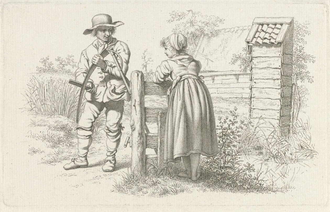 Klipper snakker med en jente Studietrykk / Etudes gravées (serietittel) av Jacob Ernst Marcus