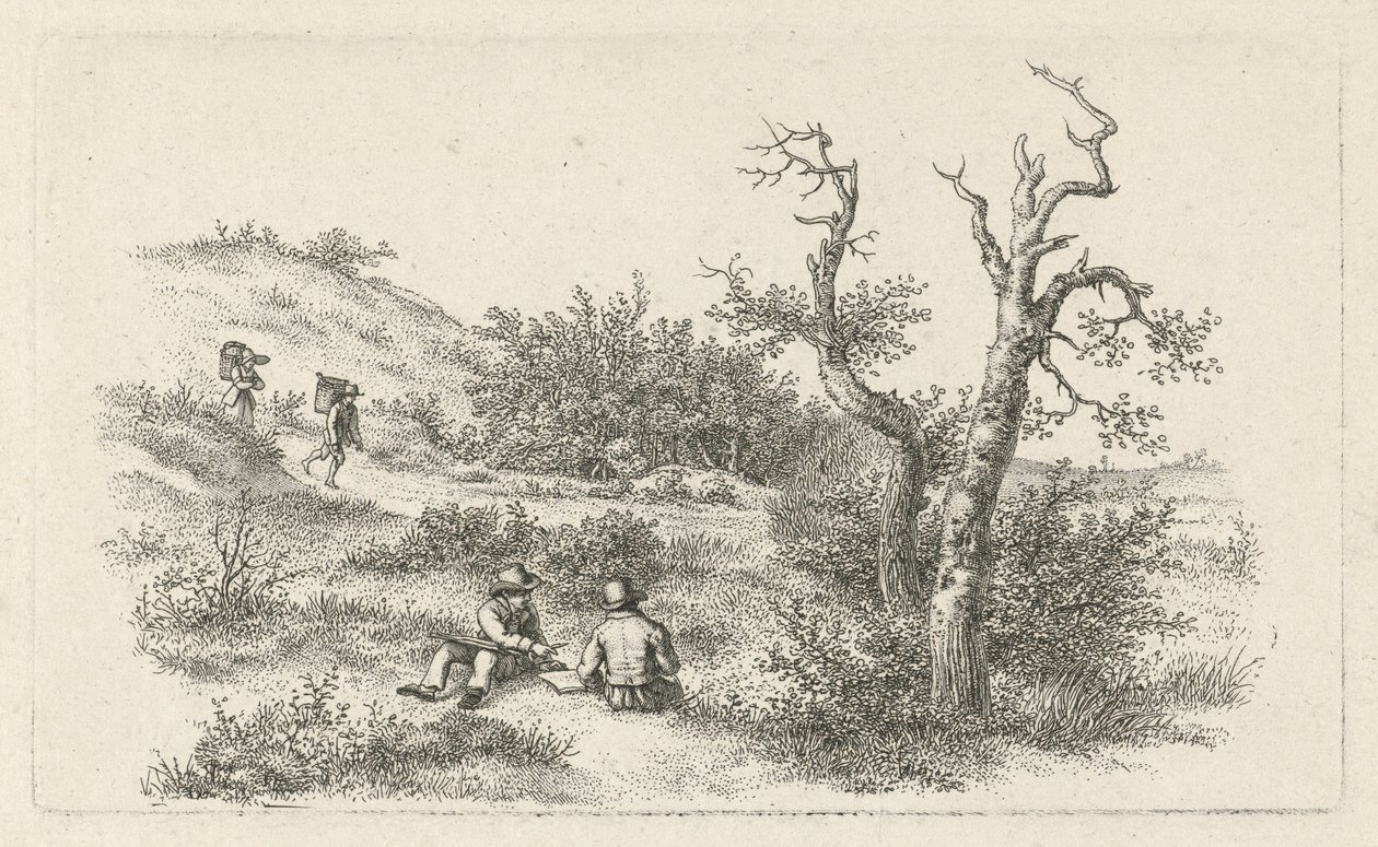 Illustratører i et sanddynelandskap Studietrykk / Etudes gravées (serietittel) av Jacob Ernst Marcus