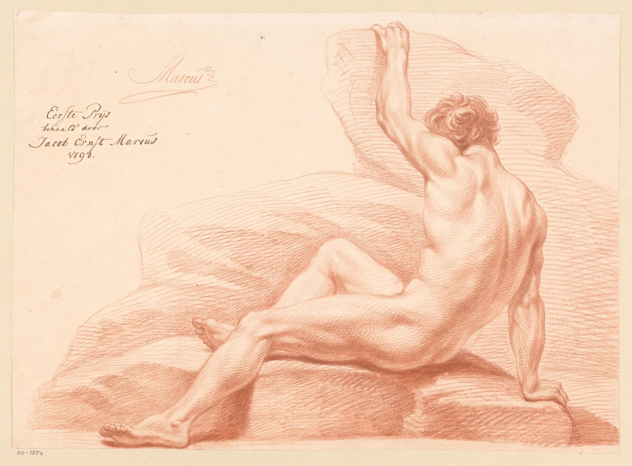 Sittende mann naken, sett fra siden (1. premie 1798) av Jacob Ernst Marcus