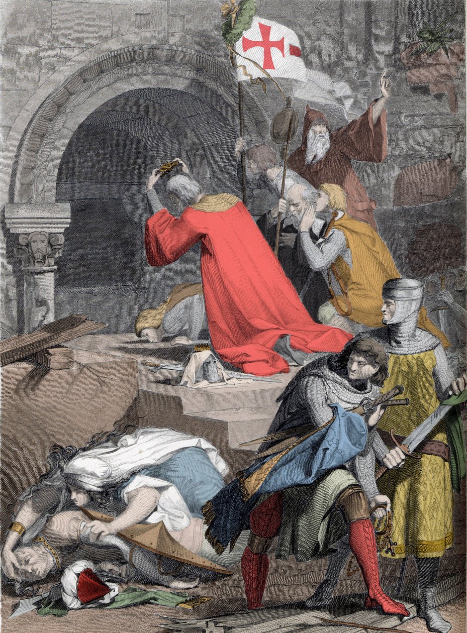Godefroy de Bouillon (1058-1100) ved Saint-Sepulcre, i 1099 - Godfrey av Bouillon ved Den hellige grav av Deininger - av Jacob Friedrich Deininger
