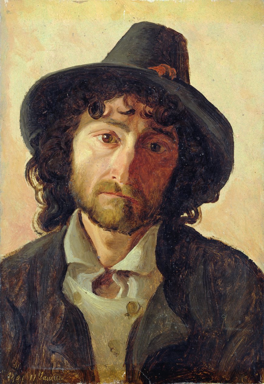 Head of a Man, 1841 (olje på papir lagt ned om bord) av Jacob Gensler