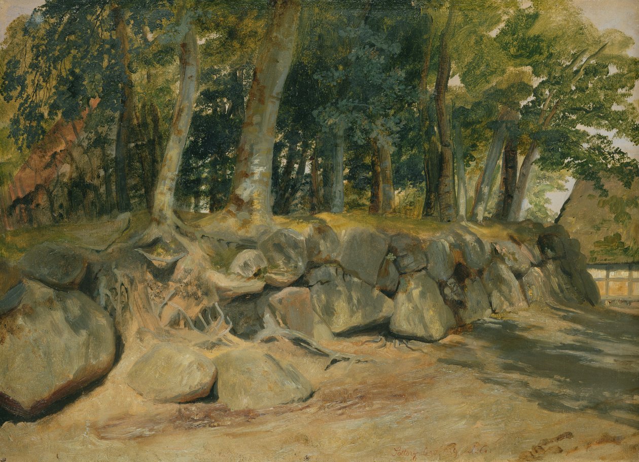 Steinmuren i Sottorf, 1839 (olje på papir på kort) av Jacob Gensler