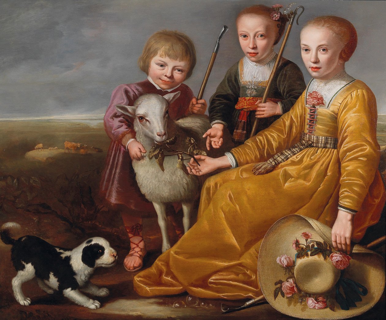 Tre barn med en geit og en vovse i et landskap, 1639. av Jacob Gerritsz Cuyp