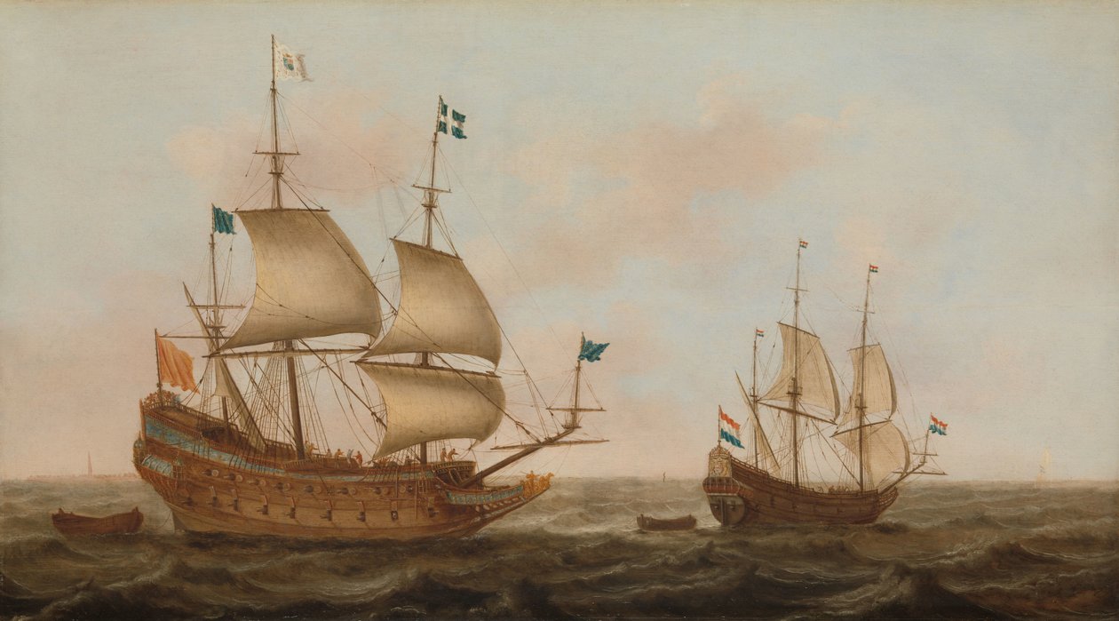Et krigsskip bygget for Frankrike og en nederlandsk yacht under seil av Jacob Gerritz Loef
