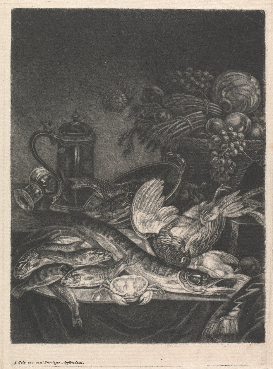 Stilleben med fisk og fjærkre av Jacob Gole