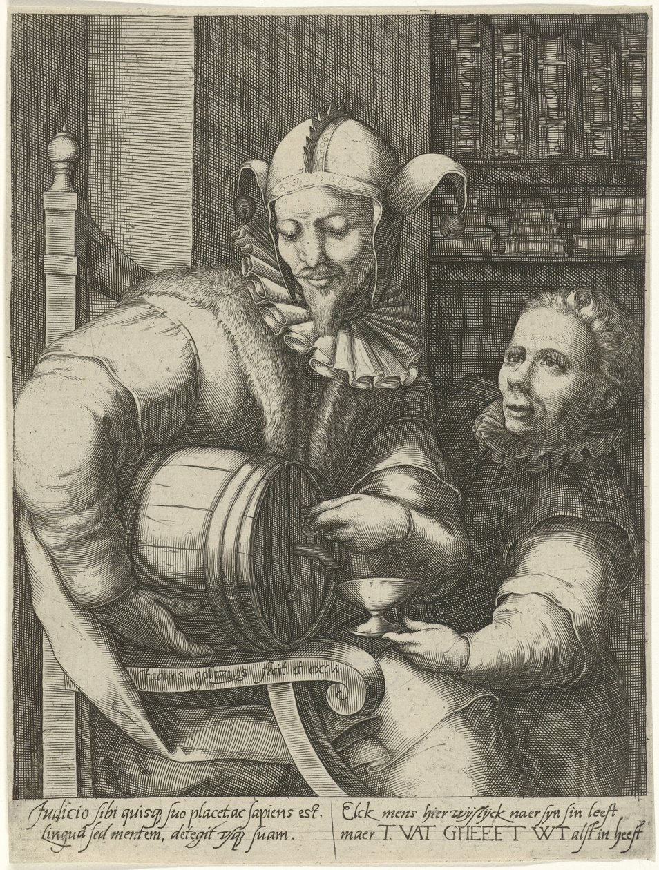 Jester med tønne vin av Jacob Goltzius (II)
