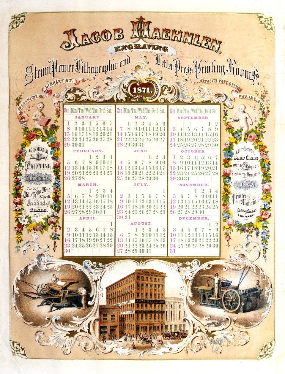 Jacob Haehlen Engravers - Kalender for 1871, 1871 (litografi) av Jacob Haehnlen