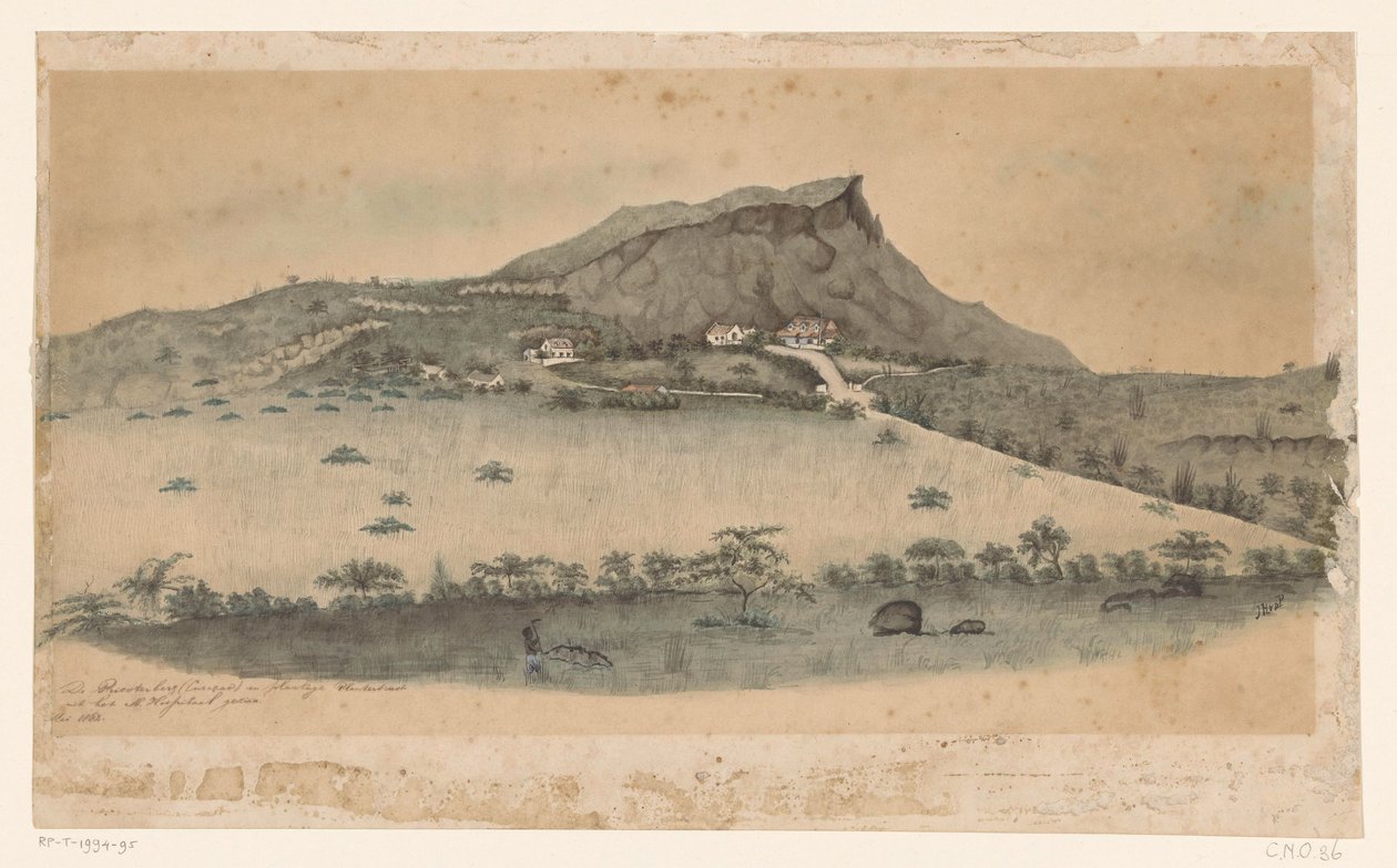 Utsikt over Plantersrust-plantasjen på Curaçao av Jacob Hendrik van de Poll (signed by artist)