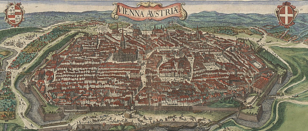 Fugleperspektiv av Wien fra nord, 1609 av Jacob Hoefnagel