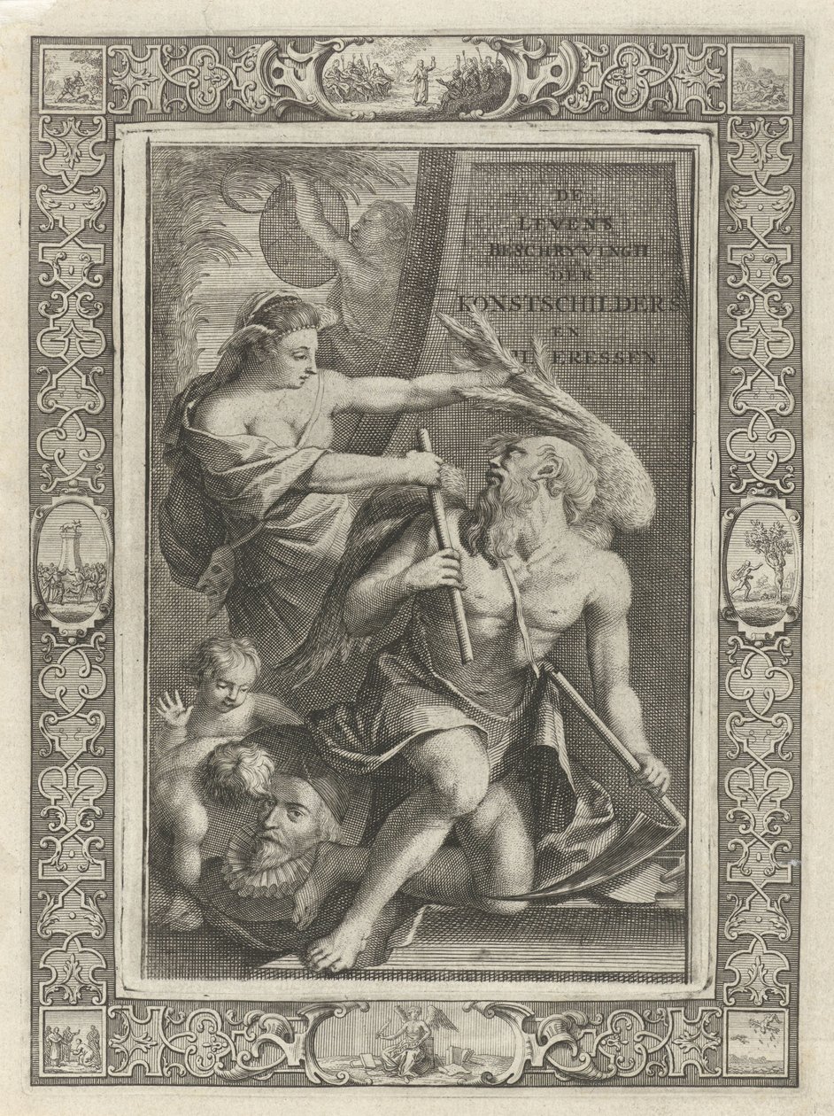 Fantasi temmer fars tid Tittelside for: J.C. Weyerman. Livsbeskrivelsene til de nederlandske kunstmalerne og kunstmalerne, 1729 av Jacob Houbraken