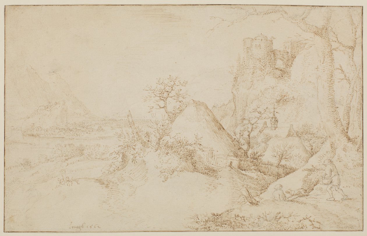 Landskap med to bønder og en hund, ca. 1525-69 av Jacob I Savery