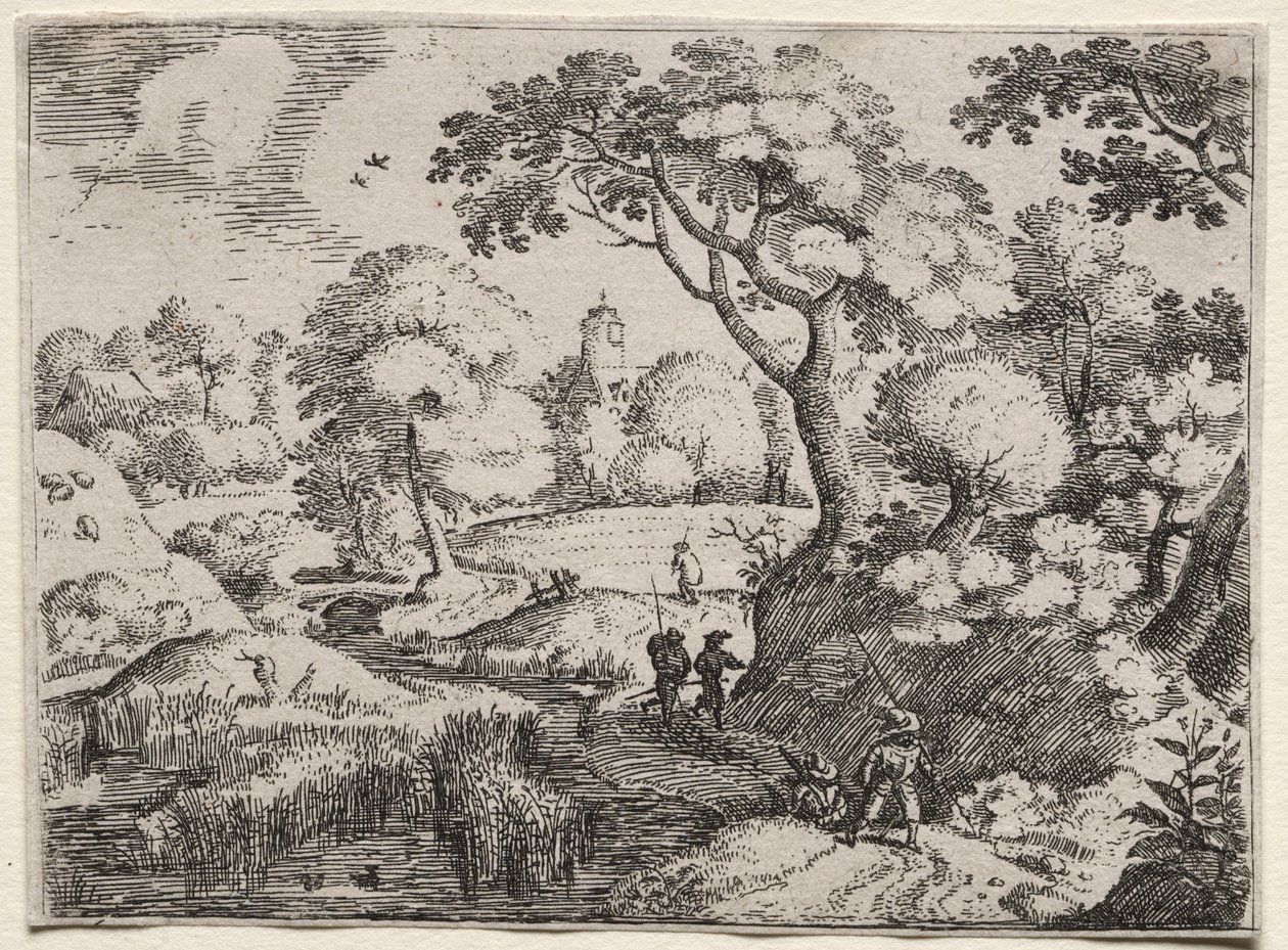 Seks landskap: Path Between Swamp and Wooded Bank, ca. 1595. av Jacob I Savery