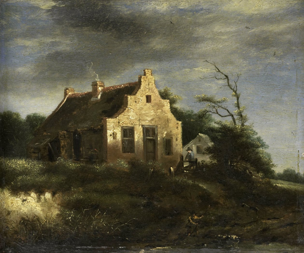 Gård i et skogkledd sanddynelandskap av Jacob Isaacksz van Ruisdael (school of)