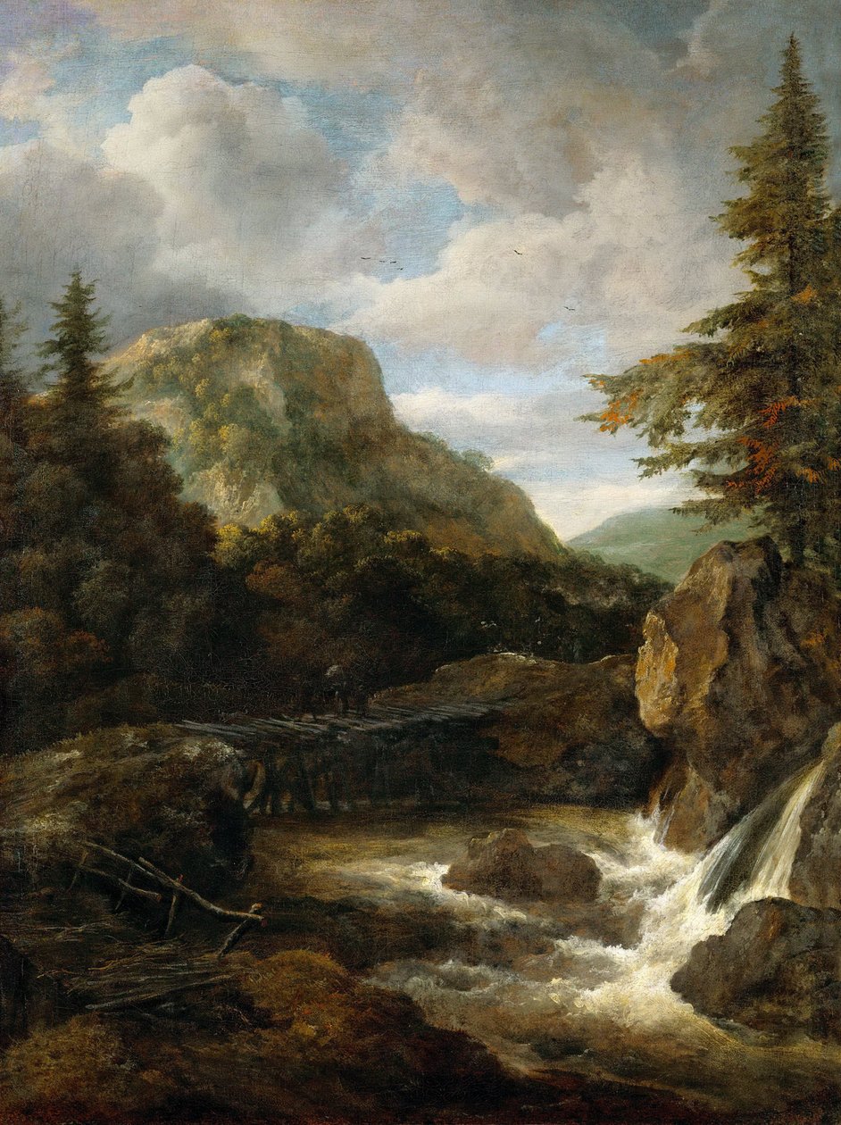 Fjelllandskap med foss - Jacob Isaacksz van Ruisdael (1628/29-1682). Olje på lerret, ca 1675. Mål : 62,5x45,5 cm. Kunsthistorisk museum, Vienne av Jacob van Ruisdael