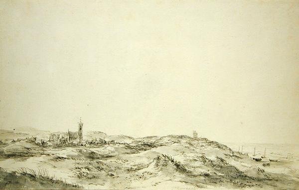 Sanddynene ved Wijk aan Zee (svart kritt og grått blekk på papir) av Jacob van Ruisdael