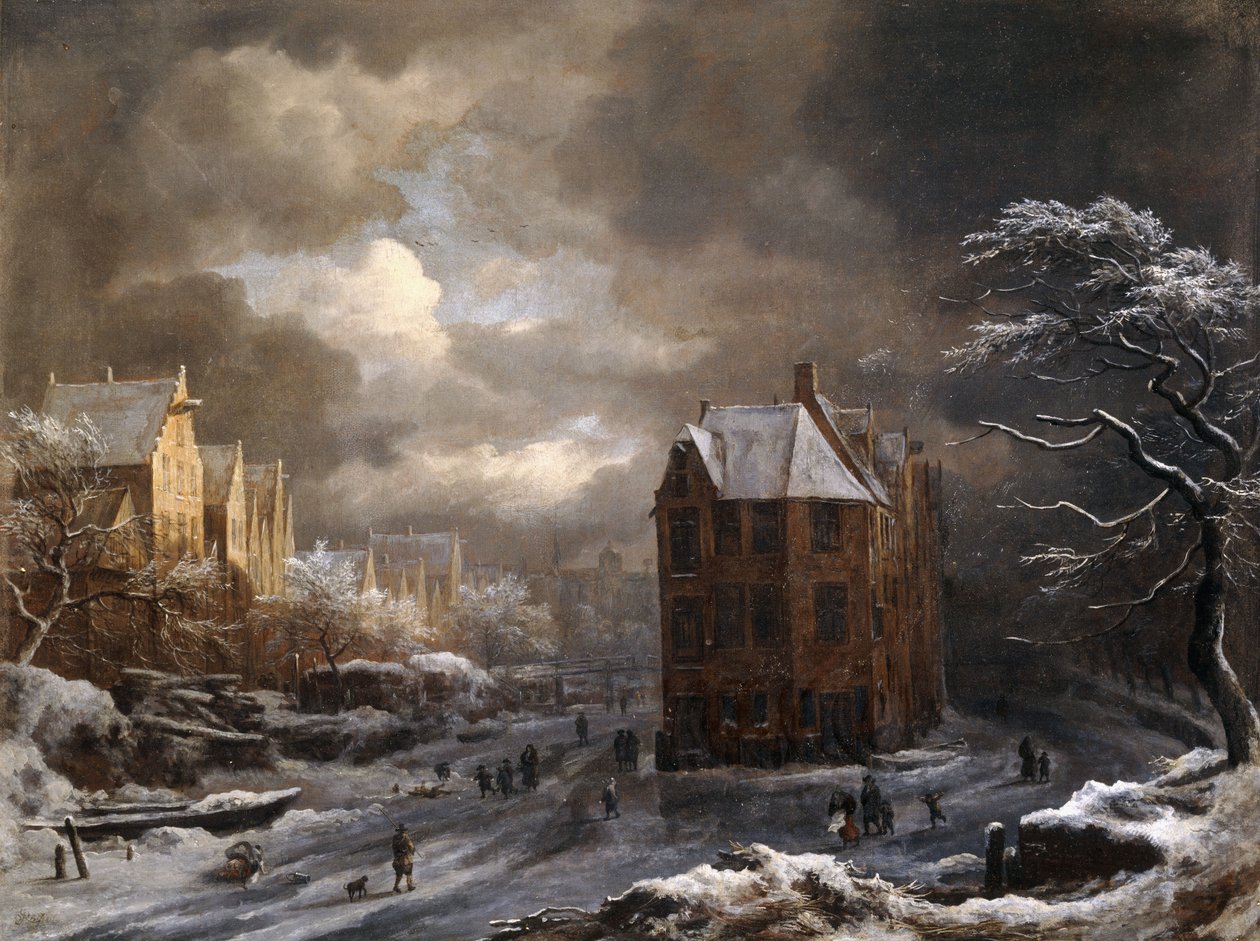 Utsikt over Hekelveld, Amsterdam, om vinteren, ser sørover, av Jacob van Ruisdael