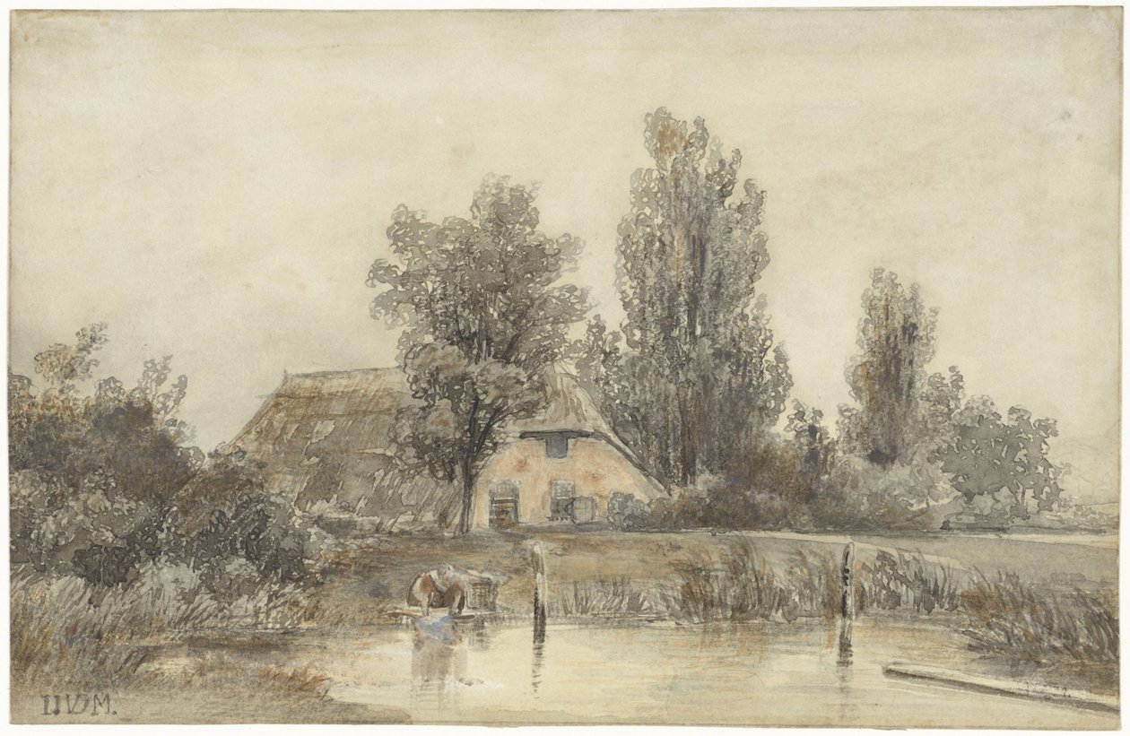 Gård og en voksende kvinne av Jacob Jan van der Maaten
