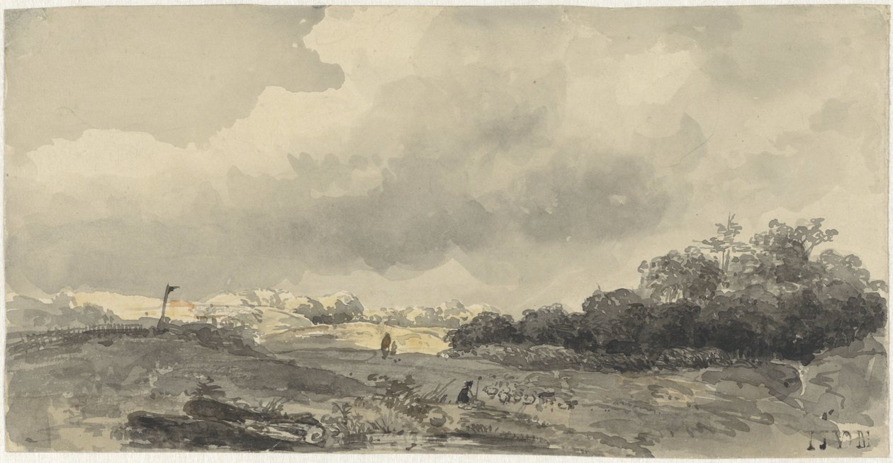 Landskap med en hyrde under en tung overskyet himmel av Jacob Jan van der Maaten