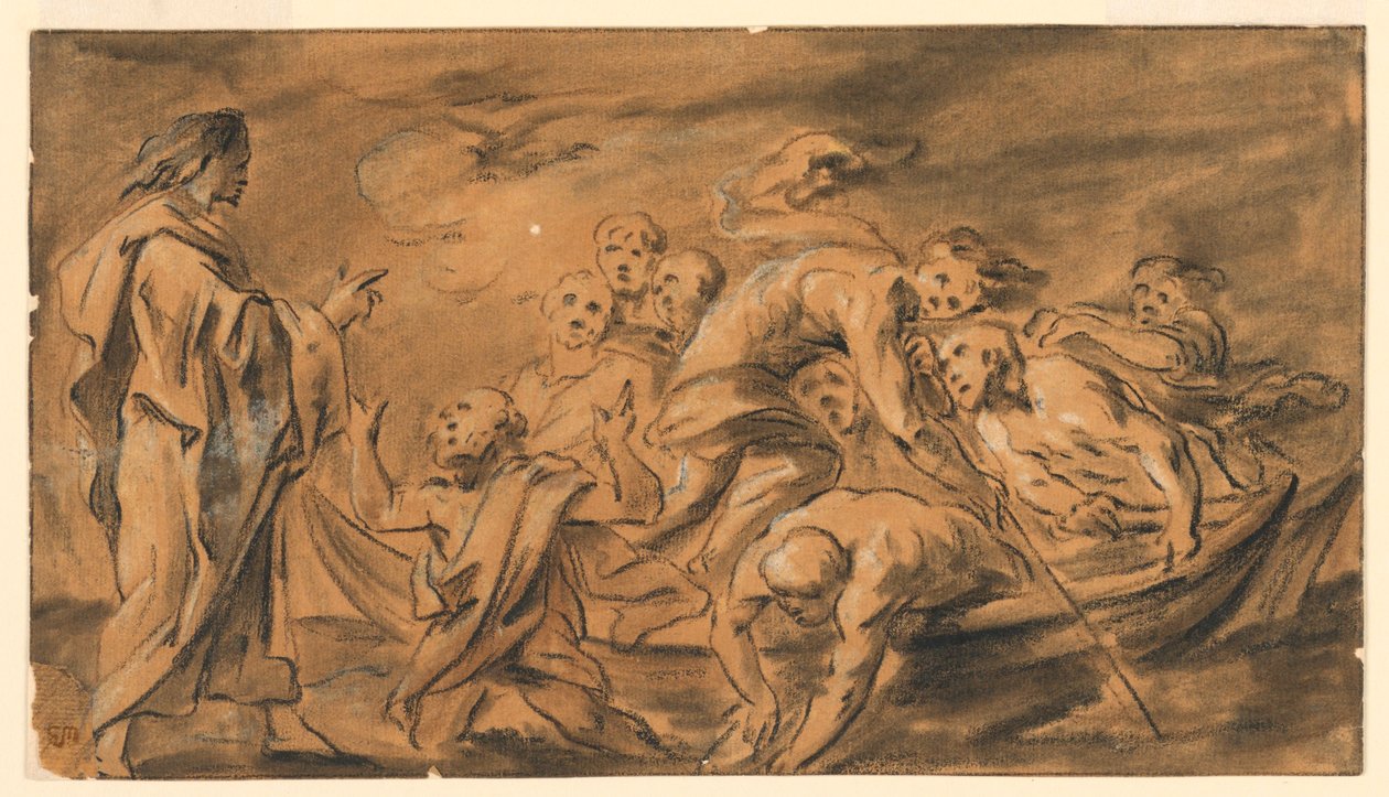 Kristus viser seg for apostlene ved Genesaretsjøen (Tiberiassjøen), det mirakuløse fisketrekket av Jacob Jordaens