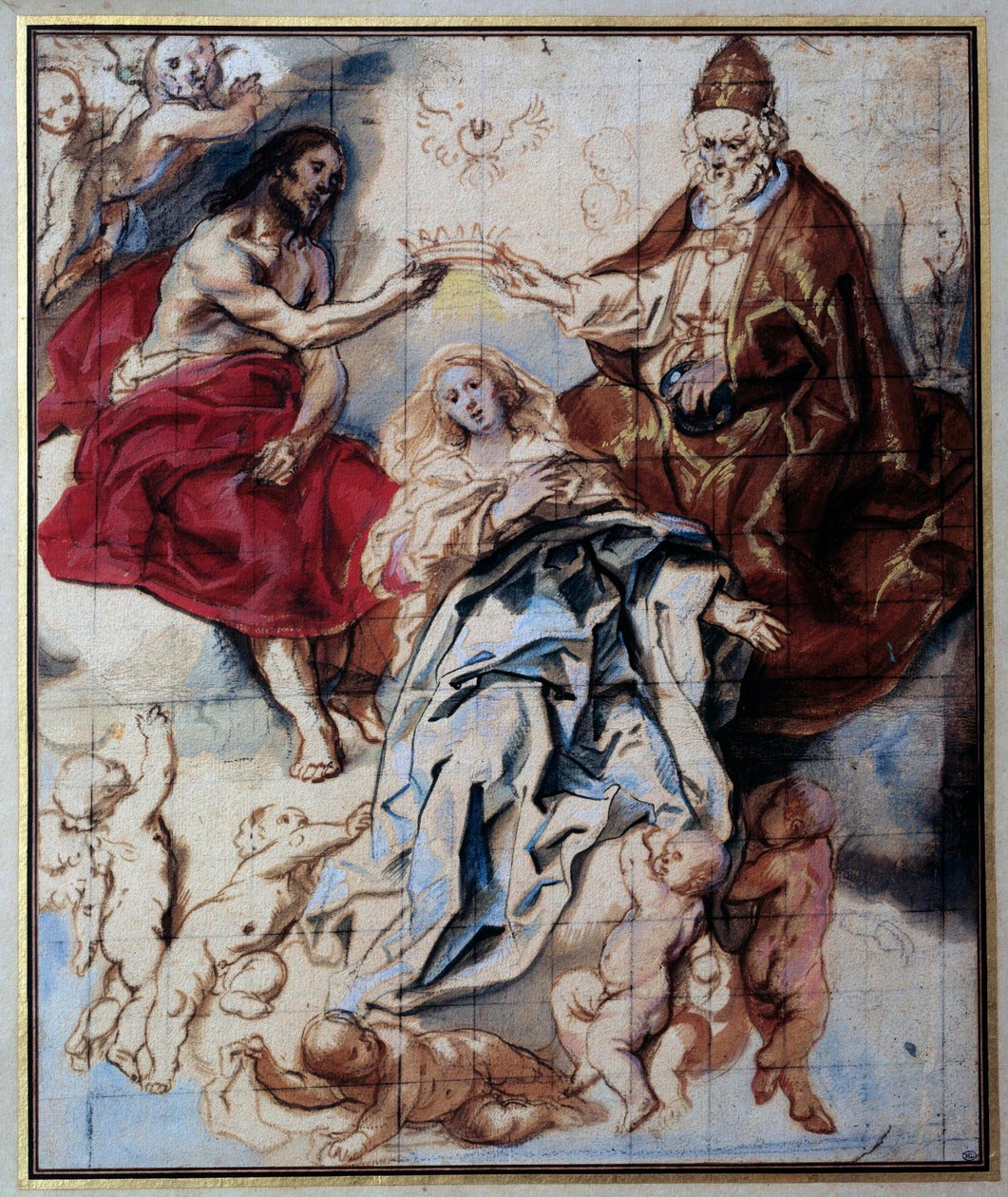 Jomfruens kroning av den hellige treenighet Akvarell og gouache av Jacob Jordaens (1593-1678) 1600-tallets søn. 0,46x0,38 m Paris, Musée du Louvre av Jacob Jordaens