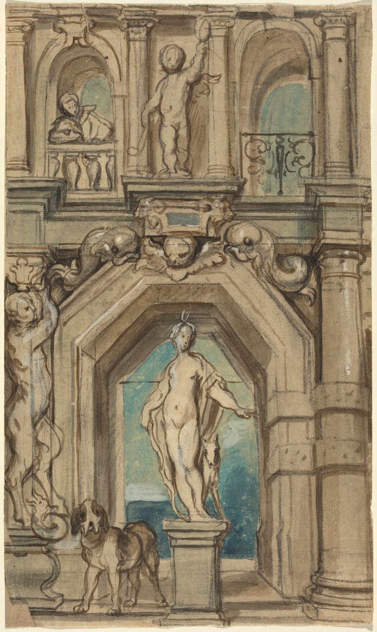 Utkast til en veggdekorasjon [recto] av Jacob Jordaens