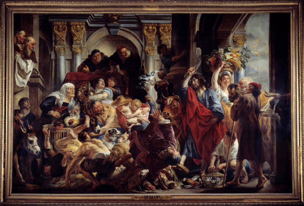 Jesus Chasing Merchants from the Temple Maleri av Jacob Jordaens (1593-1678) 1600-tallets søn. 2,88 x 4,36 m. . av Jacob Jordaens