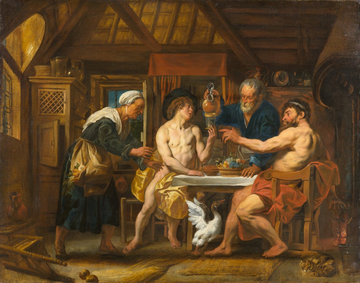 Jupiter og Merkur i huset til Filemon og Baucis, cirka 1645 (olje på lerret) av Jacob Jordaens