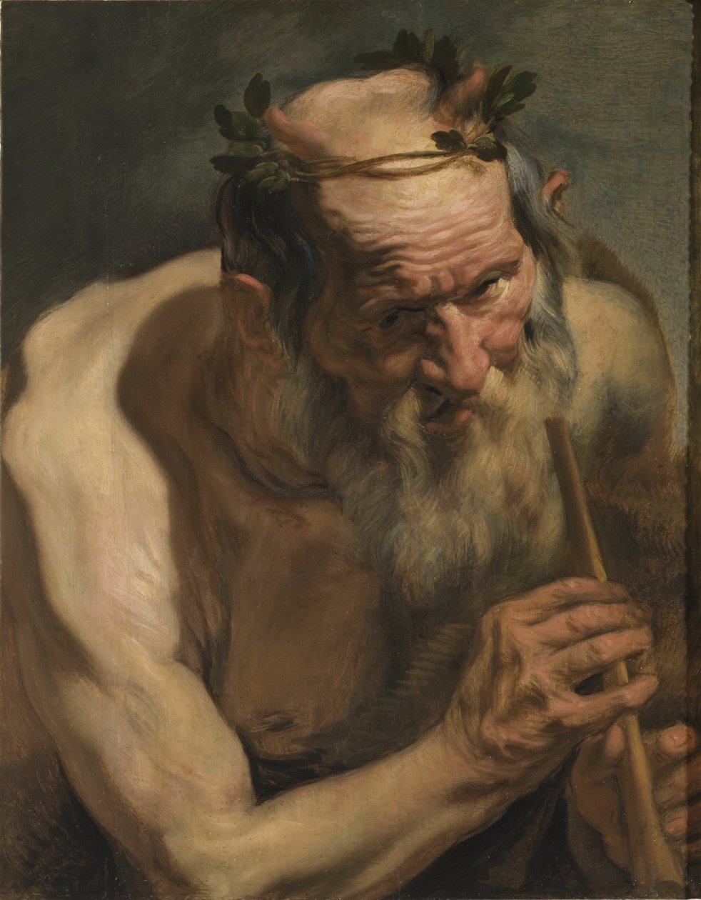 Gammel Satyr holder en fløyte, ca. 1620 av Jacob Jordaens