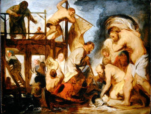 Skisse for St. Peter Finner hyllestpengene i fiskens munn (olje på panel) av Jacob Jordaens