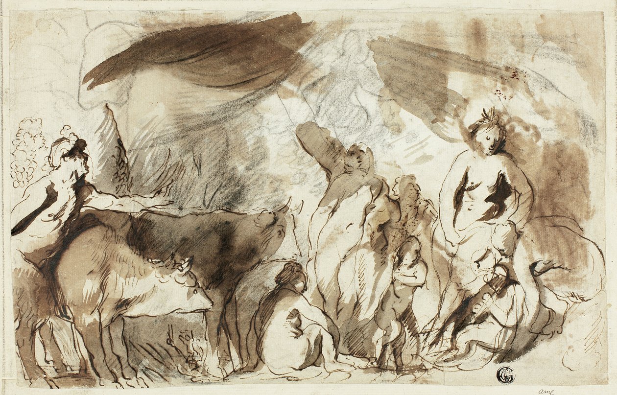 Studie for Sine Bacchus og Cerere Friget Venus (recto); Familie til Darius før Alexander (verso) av Jacob Jordaens