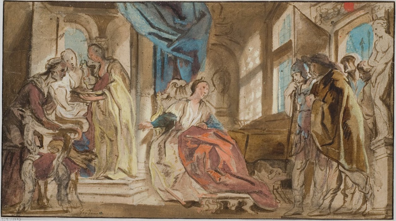 Telemakhos fører Theoklymenos fram for sin mor Penelope av Jacob Jordaens