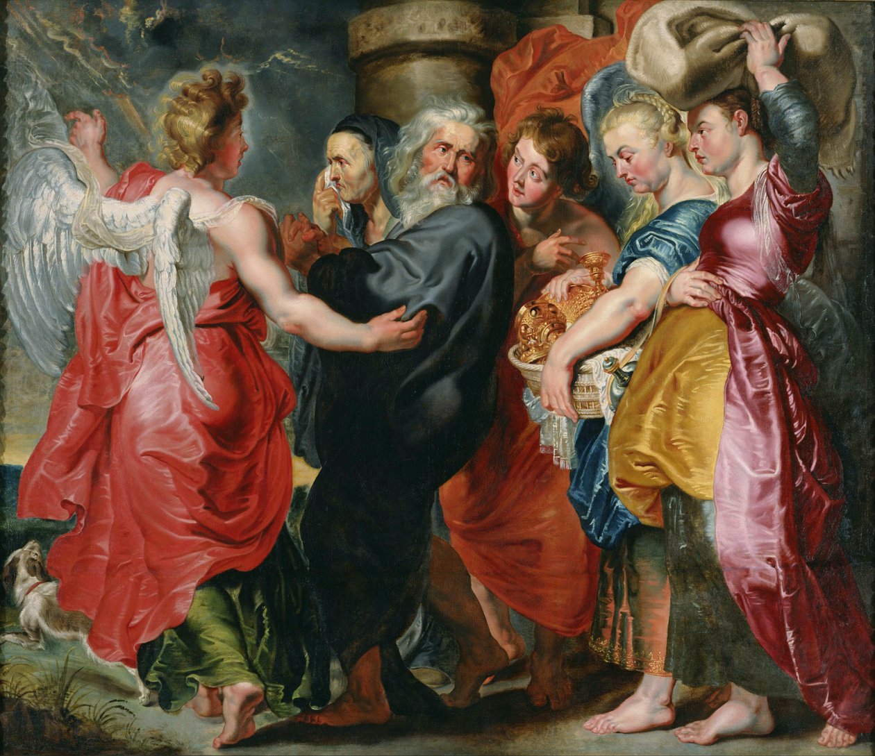 The Flight of Lot og hans familie fra Sodoma etter Rubens, ca. 1618 av Jacob Jordaens