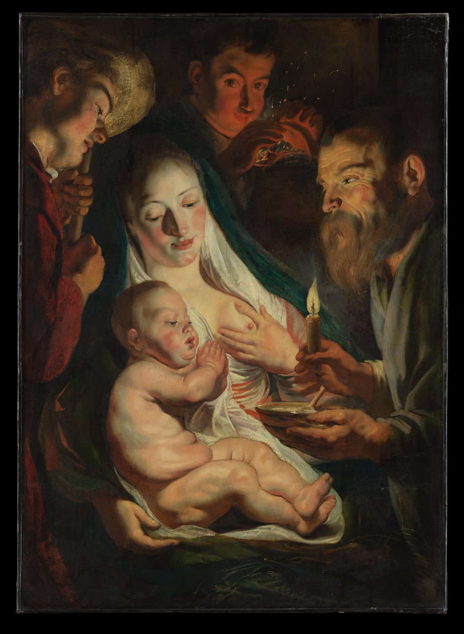 Den hellige familie med hyrder av Jacob Jordaens