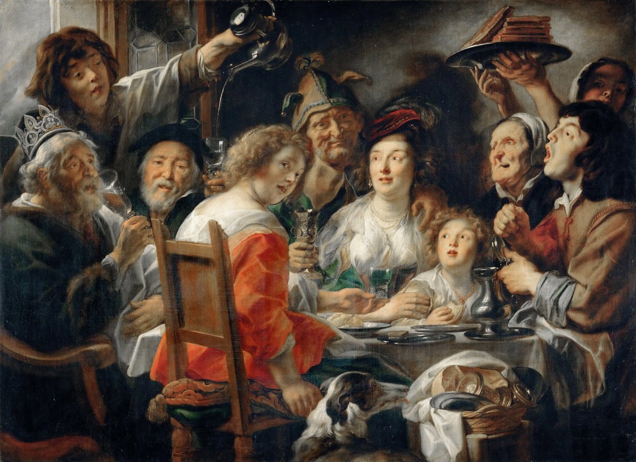 Kongen drikker, eller familiemåltid på helligtrekongerfesten av Jacob Jordaens