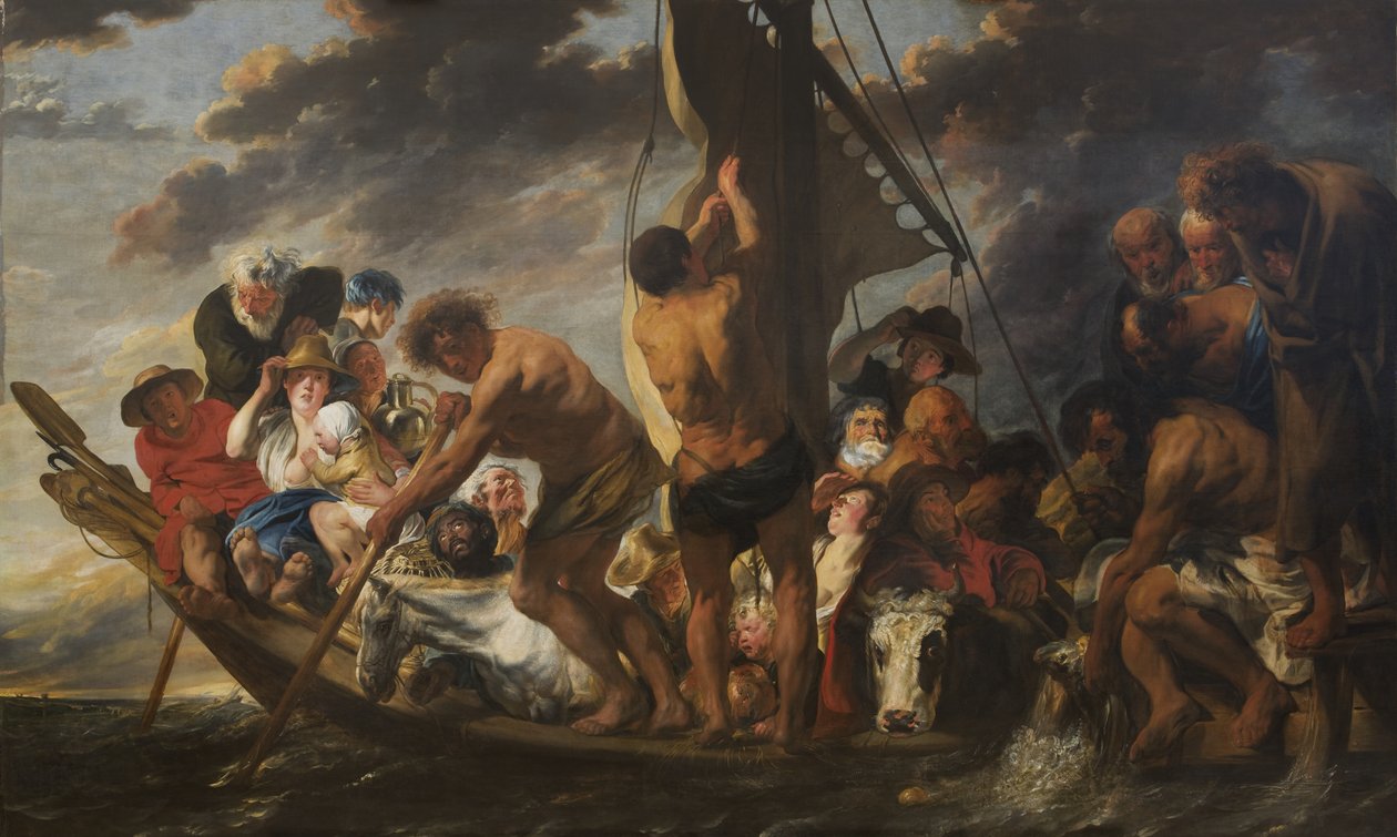 Hyllestpengene. Peter finner sølvmynten i munnen på fisken. Også kalt "Fergen til Antwerpen" av Jacob Jordaens