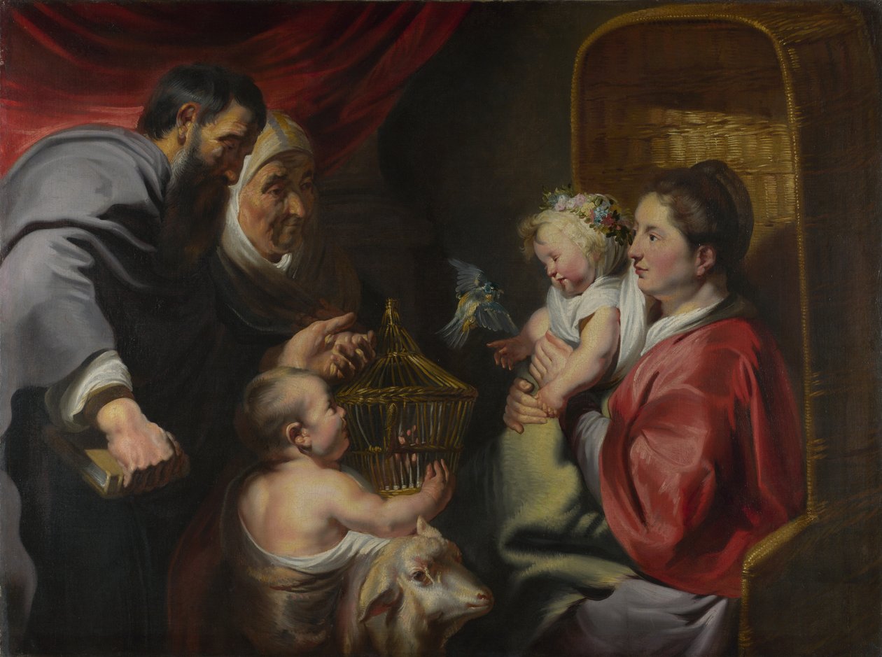 Jomfruen og barnet med de hellige Zacharias, Elizabeth og døperen Johannes, ca. 1620 av Jacob Jordaens