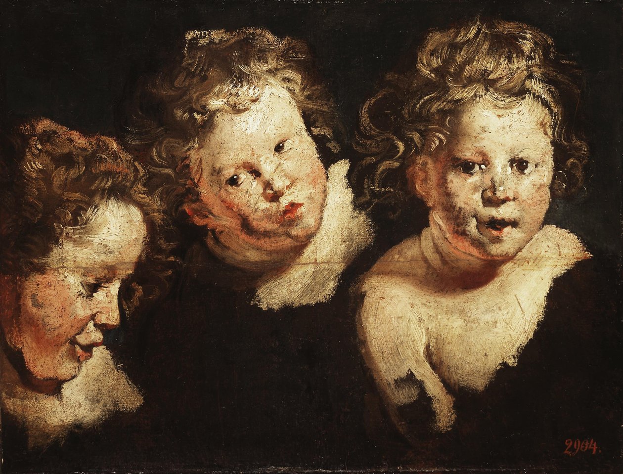 Tre studier av et barns hode av Jacob Jordaens
