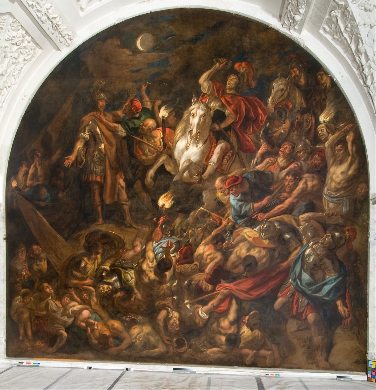 En romersk leir under angrep om natten av Jacob Jordaens the elder