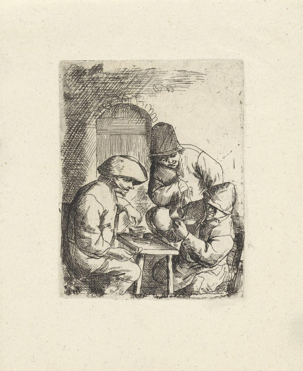 Tre menn og en tom mugge Kopier etter Adriaan van Ostade (serietittel) av Jacob Laurensz. van der Vinne