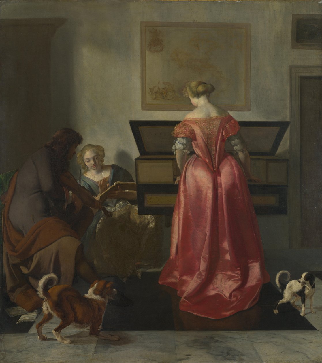 To kvinner og en mann som lager musikk, ca 1675 av Jacob Lucasz. Ochtervelt
