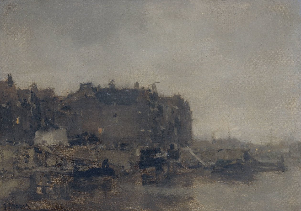 Hus på Prins Hendrikkade, Amsterdam, på en tåkete dag av Jacob Maris