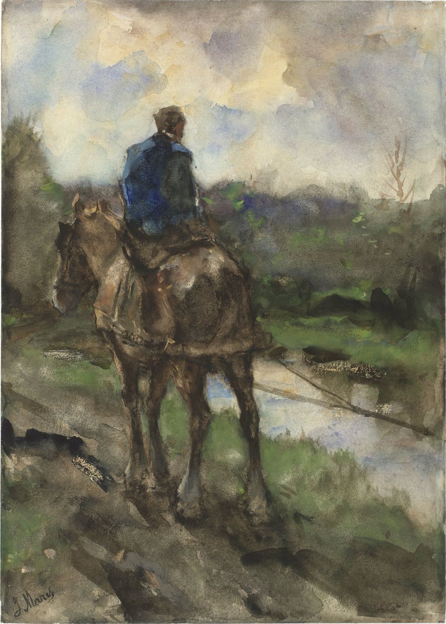 Jeger til hest på trekkveien av Jacob Maris