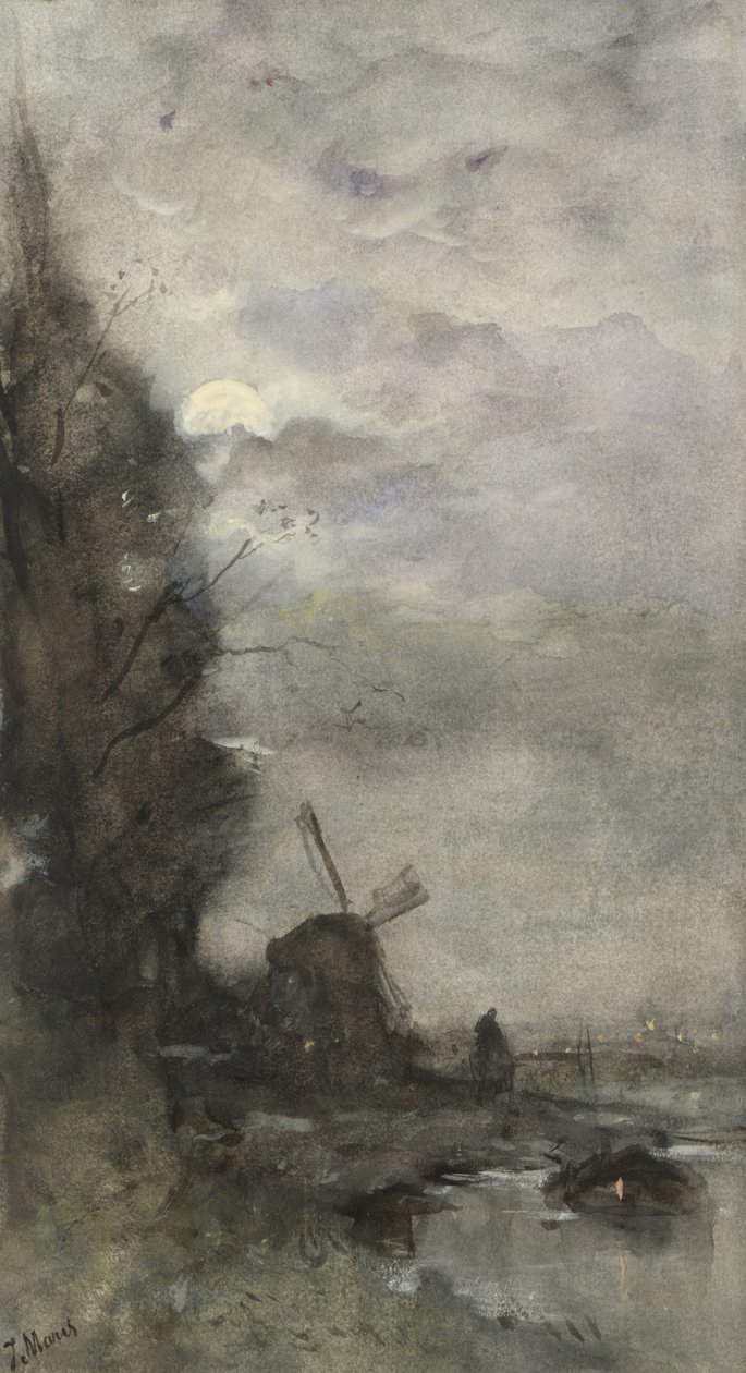 Landskap med kvern ved måneskinn av Jacob Maris