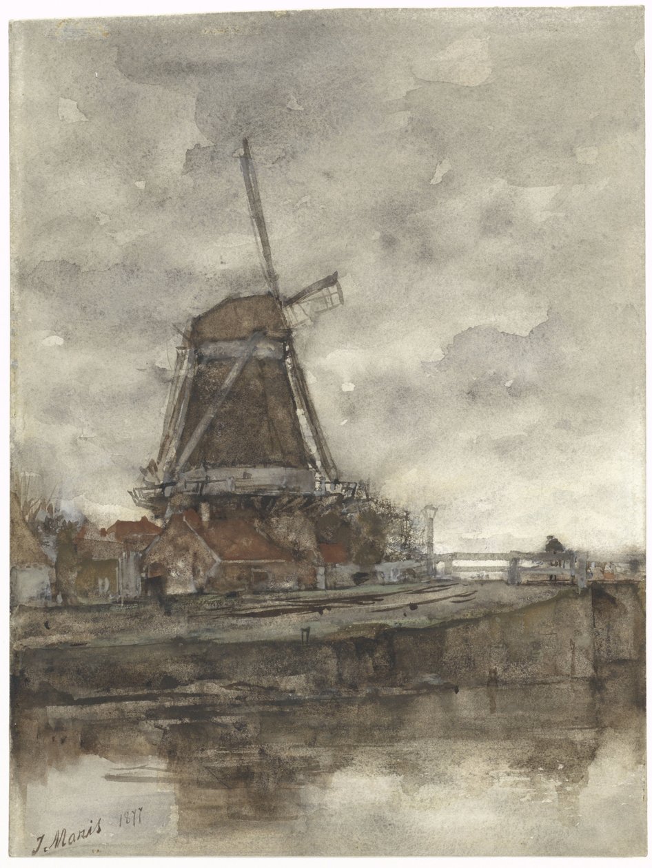 Vindmølle og broen ved Noord-West-Buitensingel i Haag av Jacob Maris